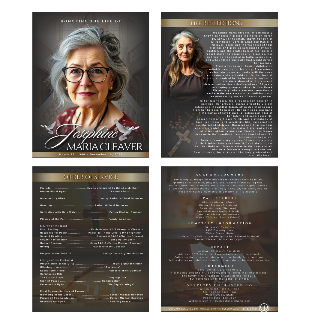 4 Page Obituary Design - Serenity Impressions