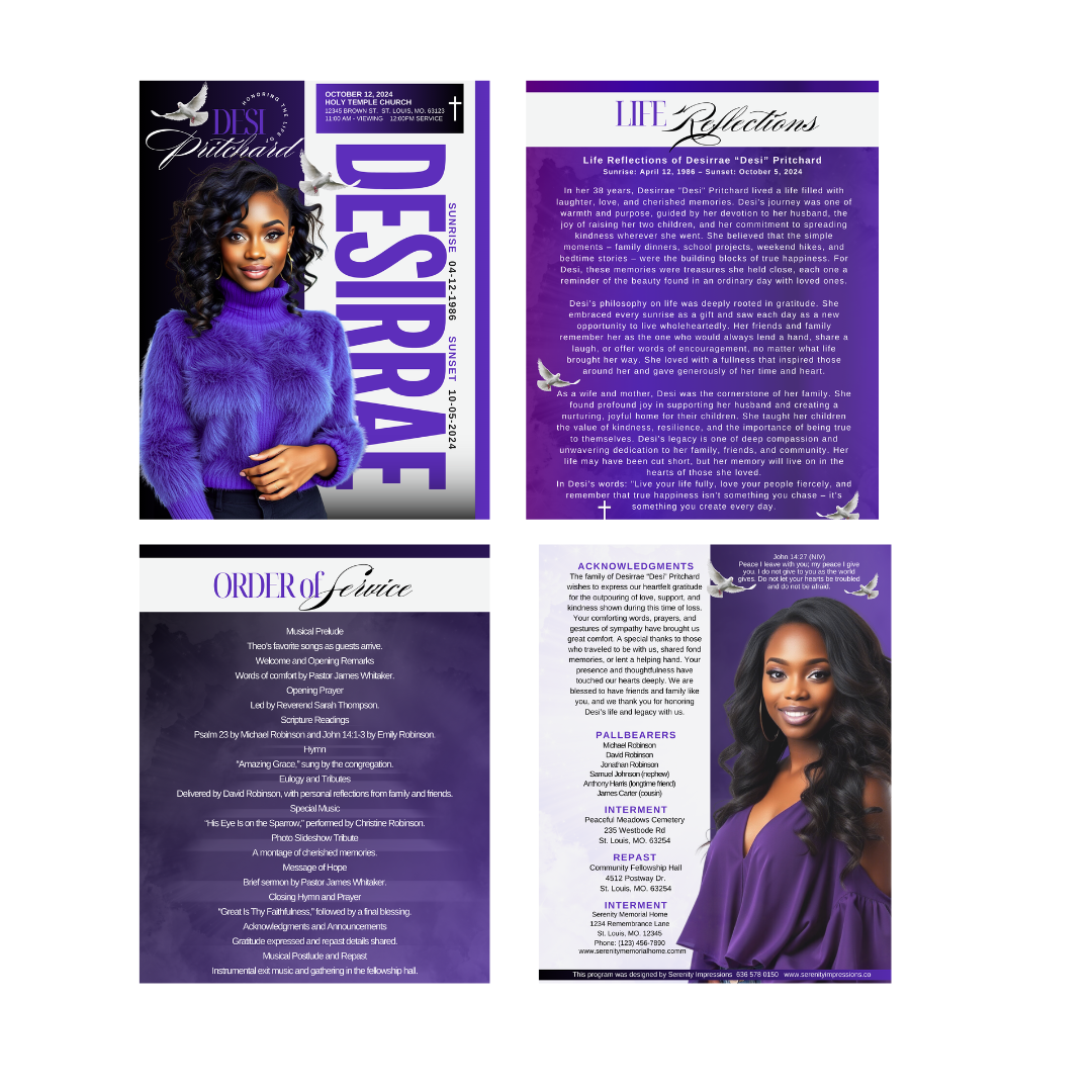 EXACT LAYOUT OBITUARY - DESIGN ONLY - Serenity Impressions