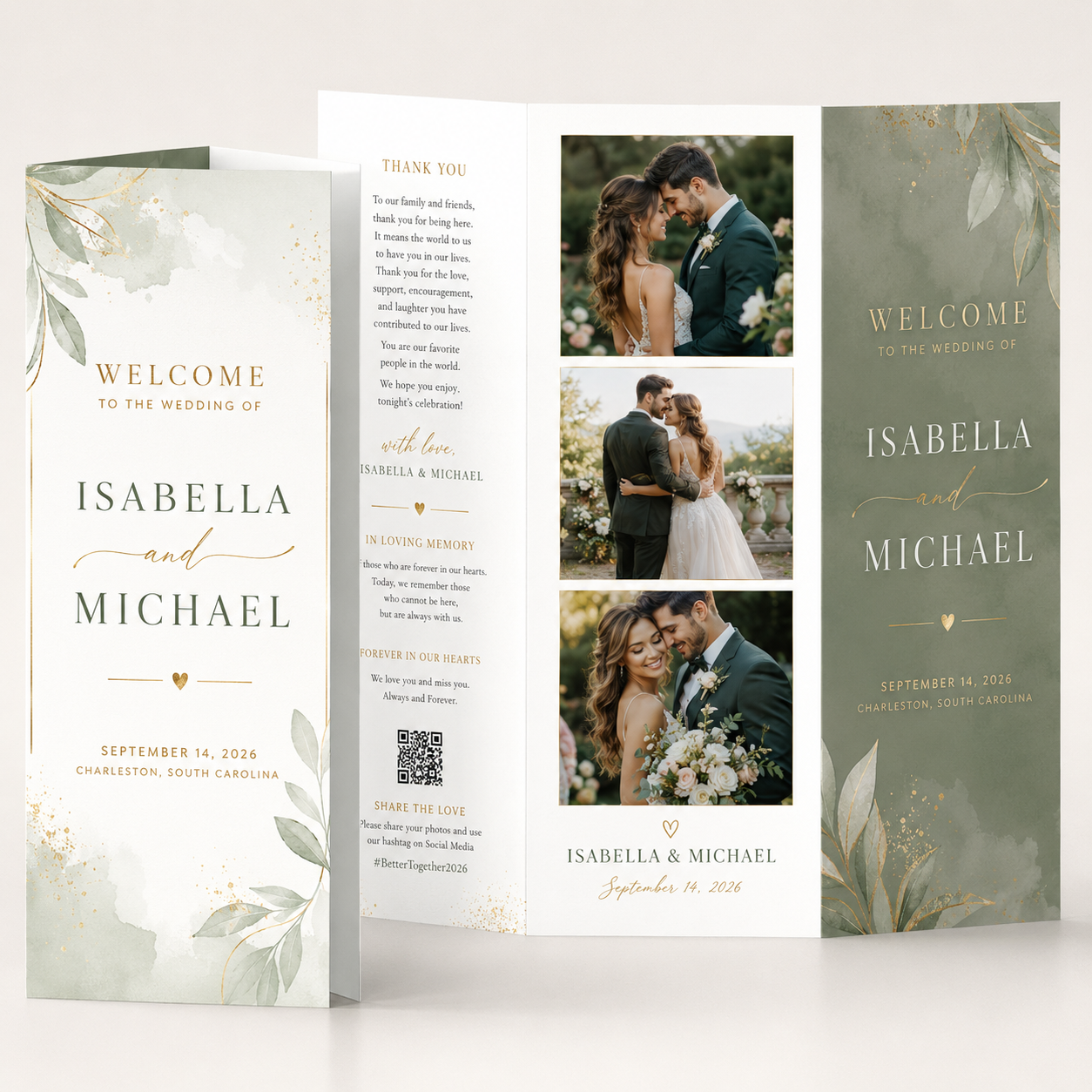Trifold Wedding Program 3.67" x 8.5"