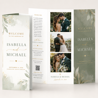 Trifold Wedding Program 3.67" x 8.5"