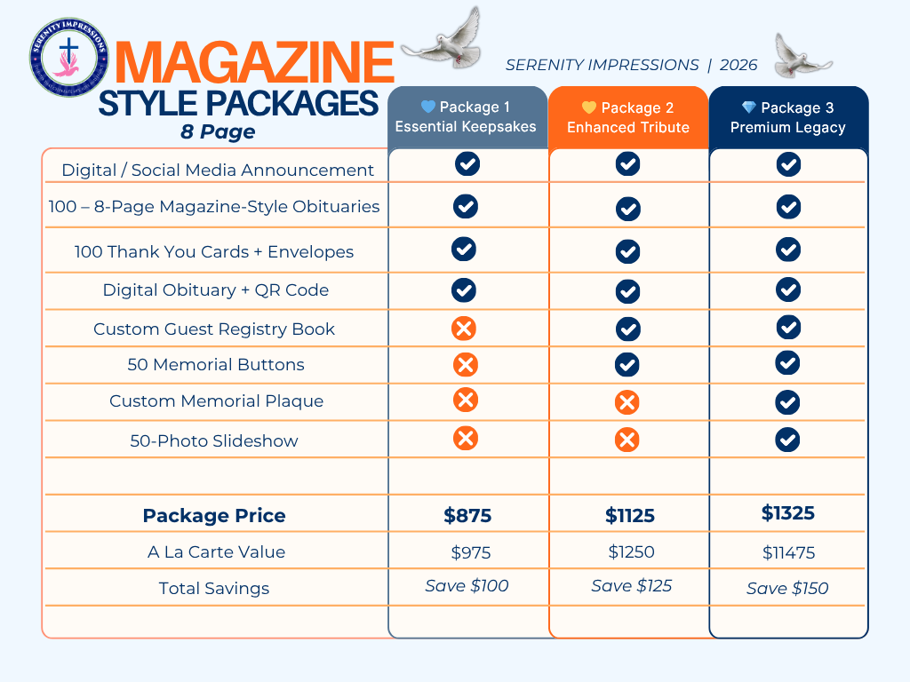 Magazine Obituary Packages