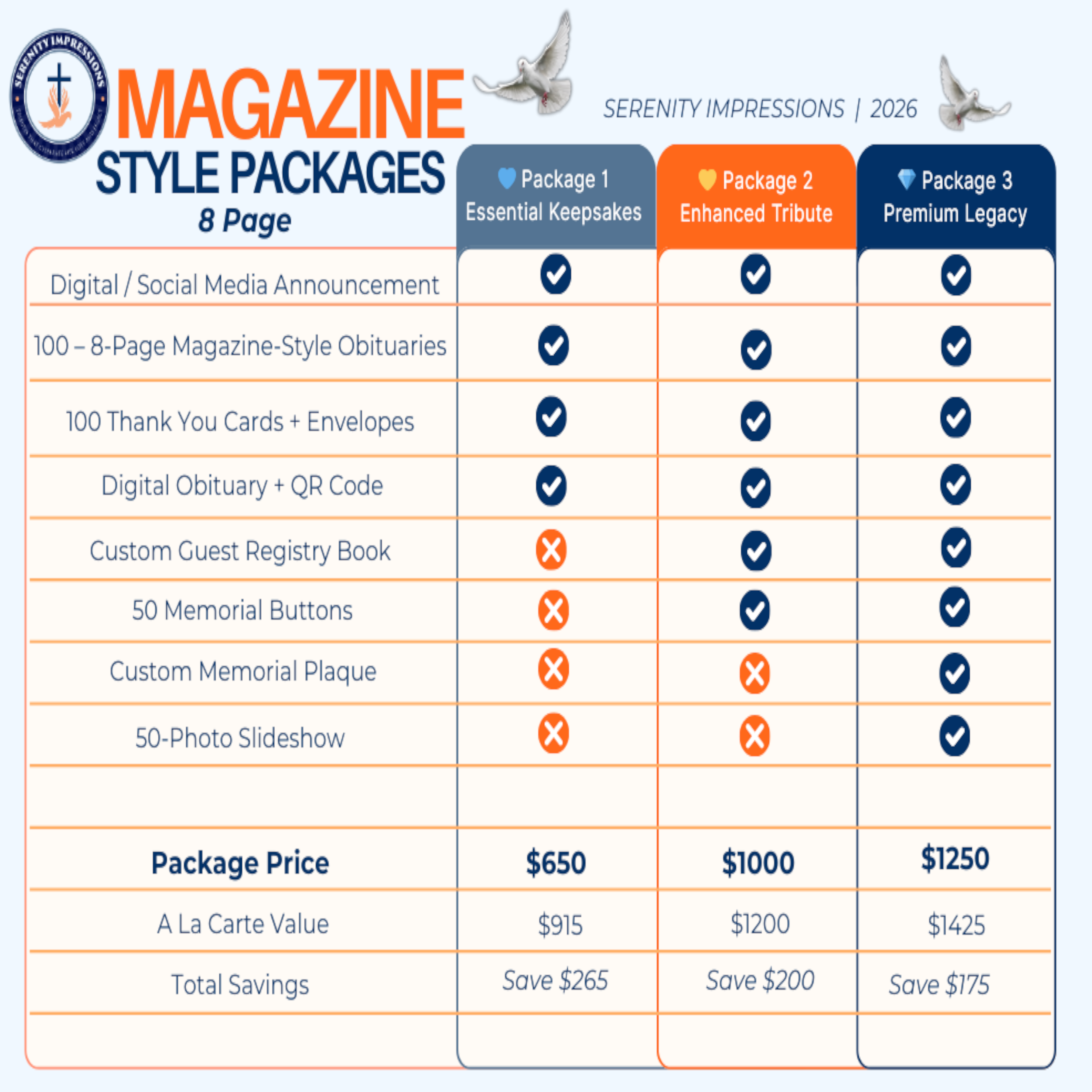 Magazine Size Obituary Packages