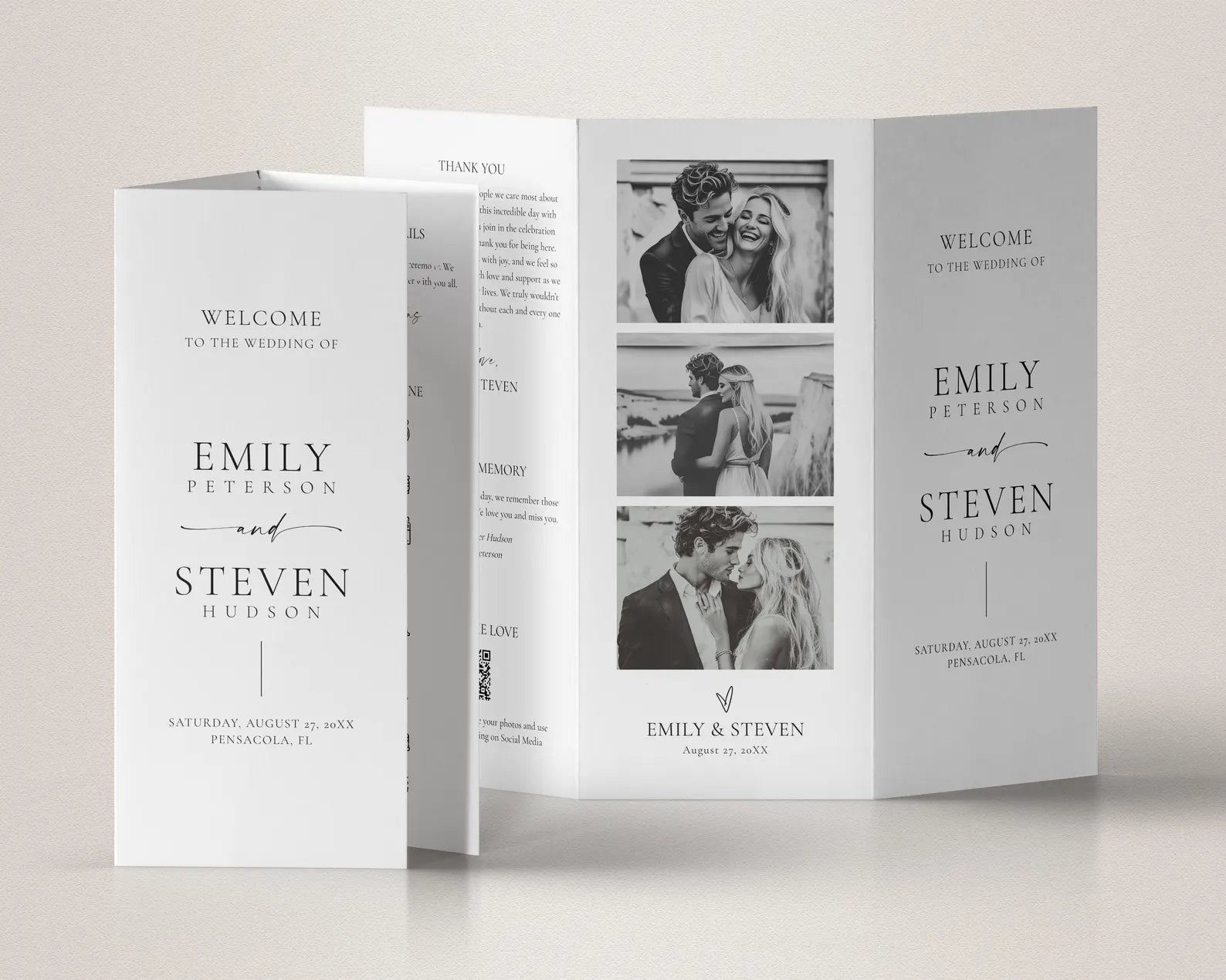 Trifold Wedding Program 3.67" x 8.5"